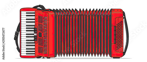 Photos Red Accordion Musical Instrument with Keys and Bellows