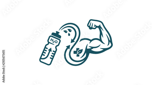 Bild auf Leinwand Hydration icon with water bottle and strong muscular arm.