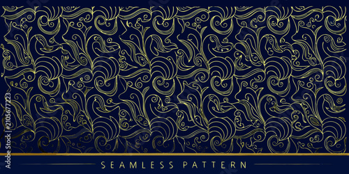 Fotografía Golden floral ornament pattern on dark blue background
