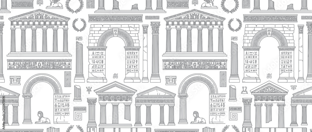 Obraz premium Ancient Architectural Elements Pattern Illustration