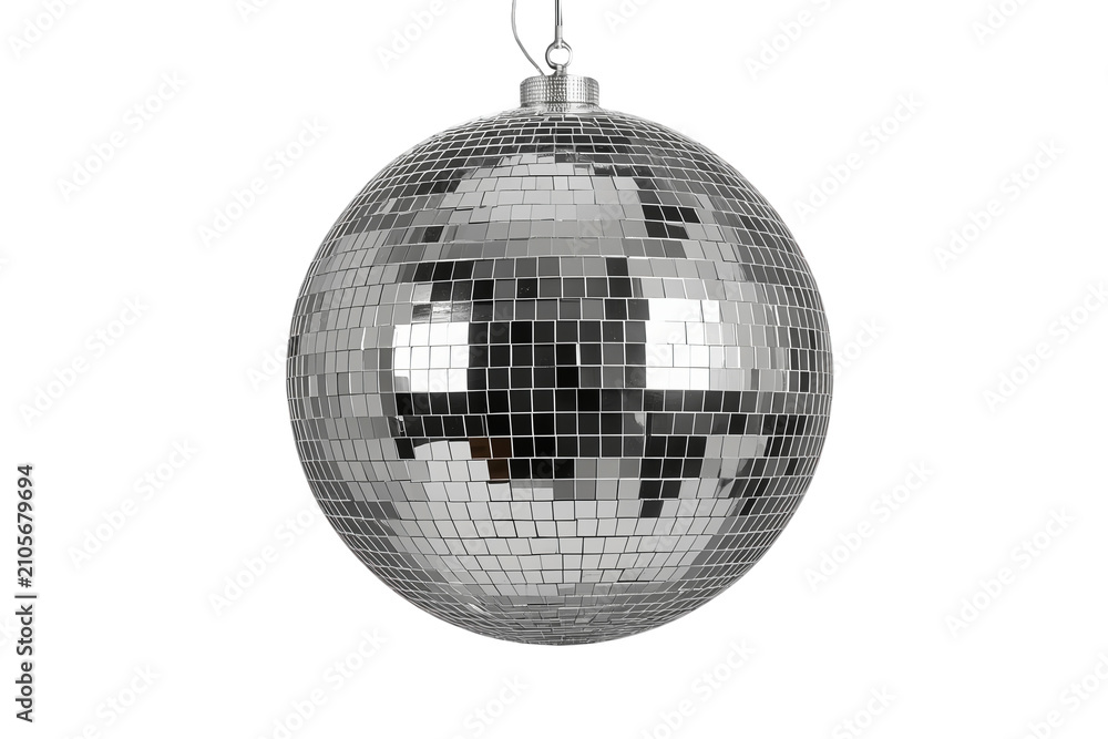 Fototapeta premium Reflecting disco ball creating an atmosphere of celebration and classic party vibes, isolated on transparent background