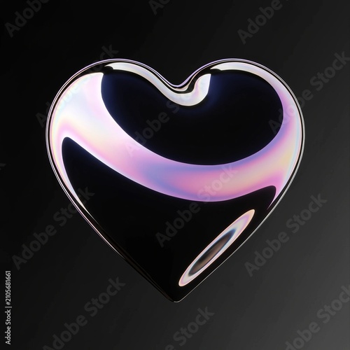 Shiny chrome heart design in a retro futuristic style reflecting light showcasing a distinctive aesthetic suitable for contemporary design projects