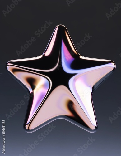 A shiny chrome star design in a retro futuristic style suspended in a dark backdrop showcasing a brilliant metallic sheen