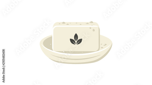 Fotografie Natural handmade soap bar on ceramic dish.