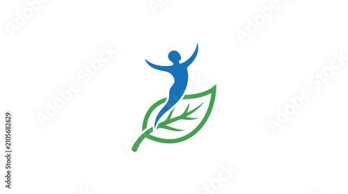 Фотография Natural health logo with figure rising from leaf.