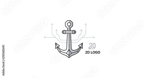 Bild auf Leinwand Nautical anchor line art tech logo on white background.