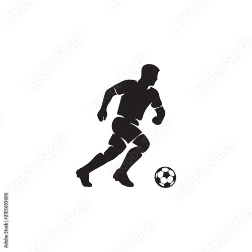 Dynamic Soccer Player Dribbling Ball Silhouette Vector Illustration