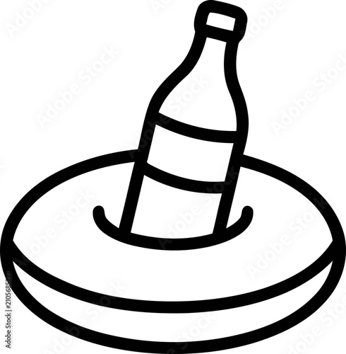 Slika na platnu Bottle of drink floating on inflatable ring in water, summer refreshment concept
