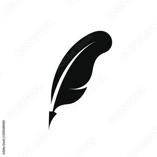 Black Feather Quill Pen and Ink Vector Illustration Silhouette Icon Design for Writing Logo Decoration and Nature Art