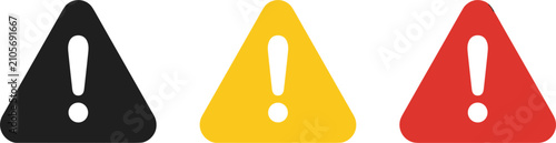 Triangle exclamation mark warning attention alert hazard caution dangerous symbol icon set isolated flat vector illustration