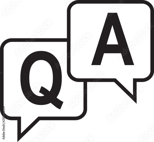 FAQ speech bubble icon for business customer support, question and answer outline communication sign, corporate square Q and A dialogue chat button vector illustration interface