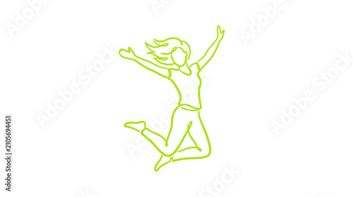 Canvas Print Joyful Woman Jumping Line Art Illustration