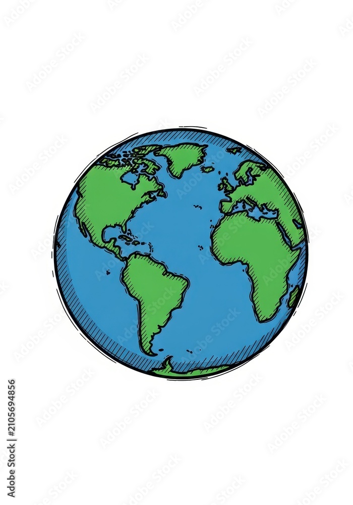 Fototapeta premium Hand-Drawn Planet Earth Globe Illustration, Sketchy World Map Doodle for Environmental and Global Concepts