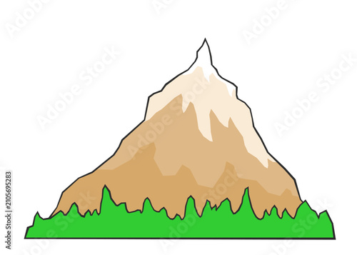 An illustration of minimalist mountain with some green forest