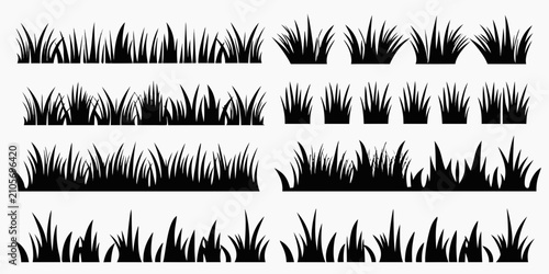 Foto Black and white silhouettes of various grass tufts arranged in a grid pattern