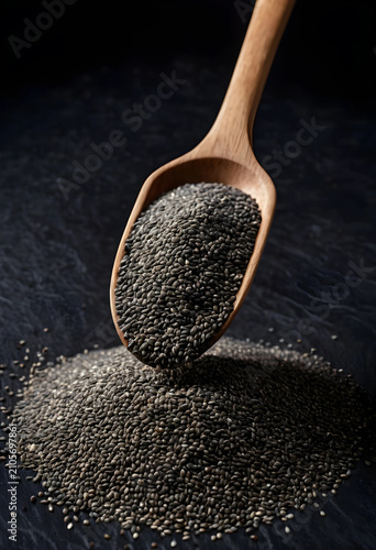 Chia seeds pouring from a w...