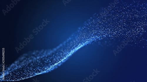 Abstract blue digital flow background featuring glowing particle wave motion and dynamic data streams for modern technology and science concepts
