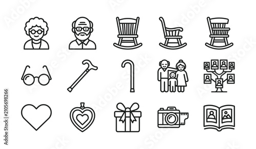 Canvastavla Senior Citizen Lifestyle Outline Icon Set Featuring Elderly People Family Care H