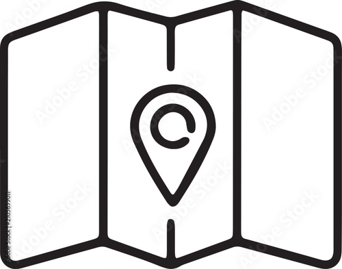 Folded Paper Map with Location Pin Line Art Icon