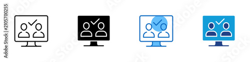 Schilderij op canvas Verified Online Meeting Multiple Style Icon Design Vector - Monitor with two peo