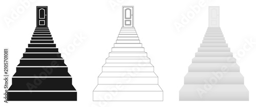 Stairs leading upwards with a door at the top, a concept representing the path to success. vector illustration isolated on white background.