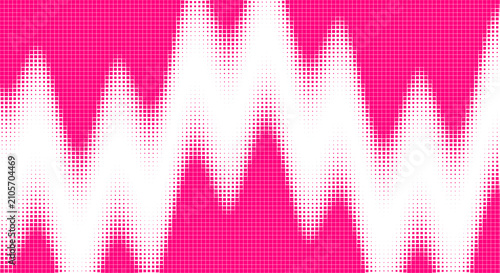 Halftone soundwave pattern with varying density featuring pink and dark shades on transparent background audio waveform dot color