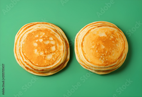 Two stacks of golden pancak...