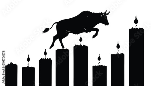 Bull jumping over a series of ascending financial milestones illustrates the upward trajectory of capital gains and market confidence for investors navigating the complex global economic landscape.