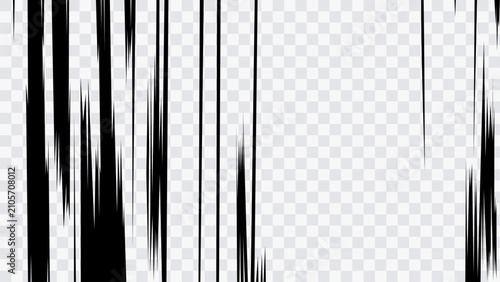 Vertical anime speed lines isolated on transparent background. Dynamic manga motion effect for action scenes, comic panels, game VFX, dramatic transitions and graphic design.