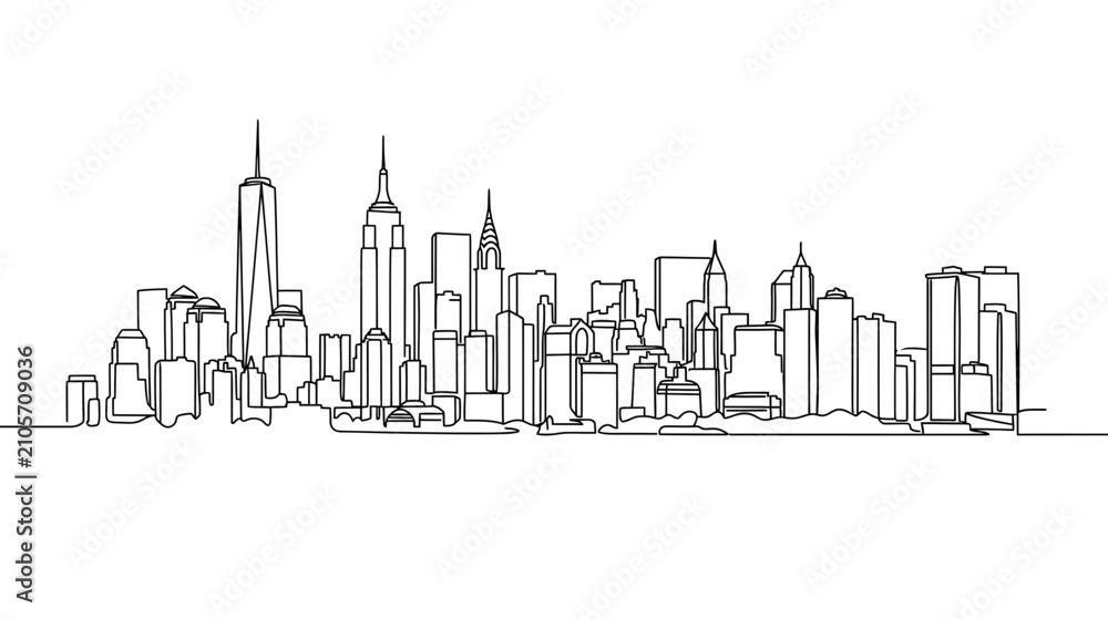 Fototapeta premium Minimalist Cityscape Line Art Drawing