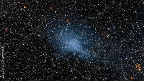 A faint blue dwarf galaxy, nestled within a field of countless distant stars