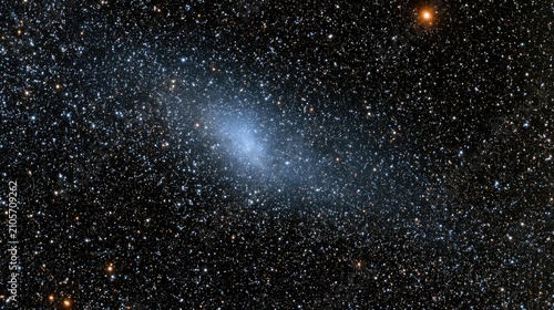 Faint, elongated blue galaxy surrounded by countless tiny stars