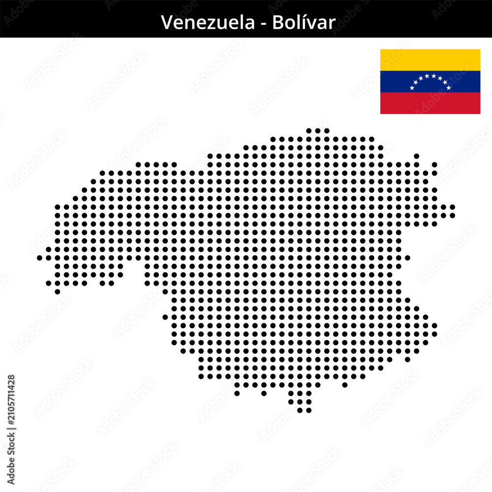 Fototapeta premium Map of Venezuela region Bolívar in medium size dots