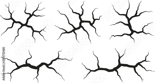 Bild auf Leinwand Cracked surface vector illustration set with branching fracture patterns for tex