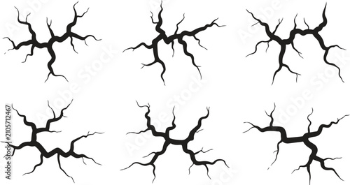Bild auf Leinwand Cracked surface vector illustration set with branching fracture patterns for tex