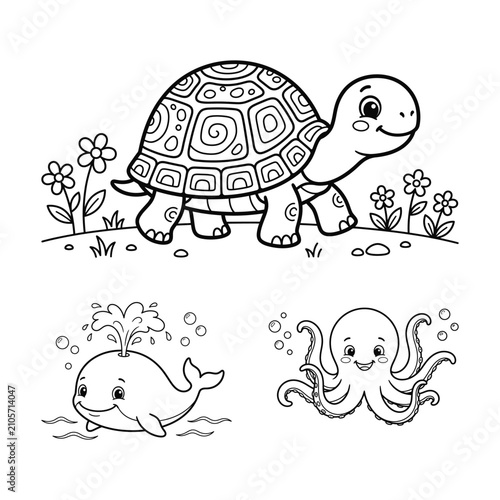 Adorable animal coloring pages for kids, cute kawaii line art for creative fun
