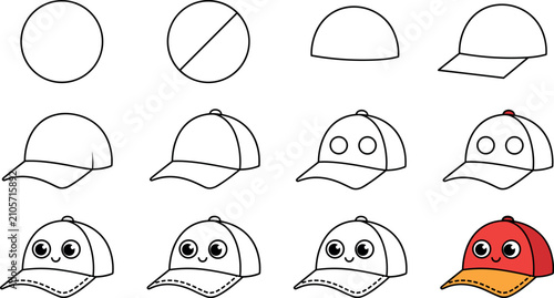 Принти на полотні Step by Step Drawing Tutorial for Kids Showing How to Draw a Cute Cartoon Baseba