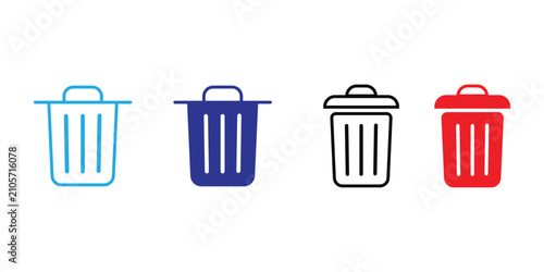 Obraz na plátně Set of colorful trash can icons for delete or remove Vector