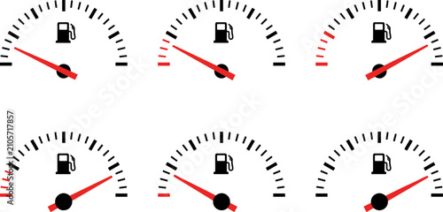Bild auf Leinwand Set of minimalist automotive fuel gauge vector icons showing empty to full gas t