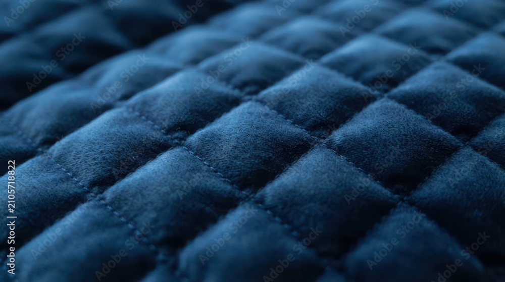 Obraz premium Textured close-up of elegant deep blue quilted velvet fabric showing a diam