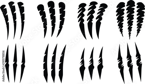 Bild auf Leinwand Collection of animal claw scratch silhouettes with sharp slash marks isolated fo