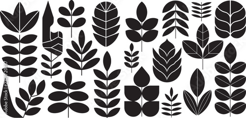 Black Floral Seamless Pattern with Stylized Flowers and Leaves on White Background for Decorative Surface Design

