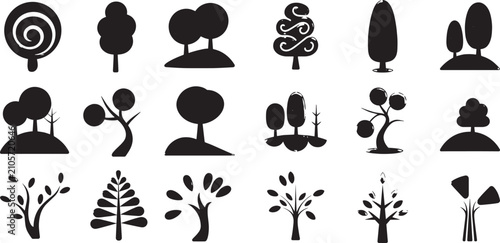 Collection of Various Tree Silhouettes for Nature Landscape and Environmental Design Vector Set
