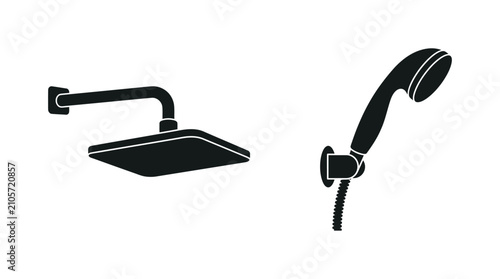 Fotografie Shower Heads Silhouette Against White Background Bathroom Fixtures
