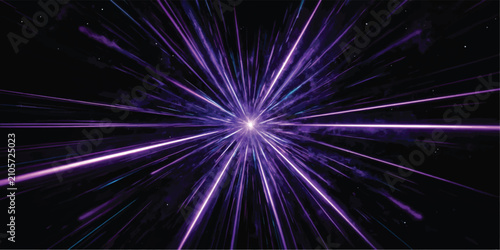 Bild auf Leinwand Abstract purple light rays bursting from a central point on black background wit