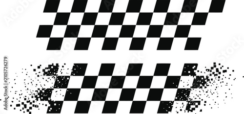 Fotografía Checkered racing flag and disintegrating pixelated finish flag