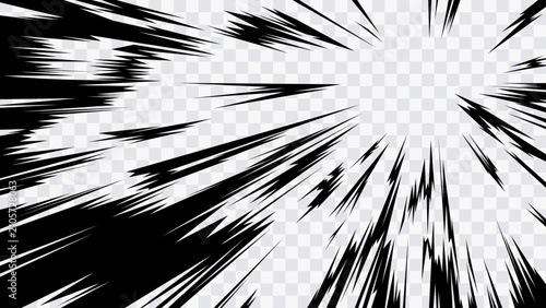 Dynamic manga speed lines bursting toward a bright focal point, creating dramatic motion, impact, action, and comic book energy. Isolated vector illustration.