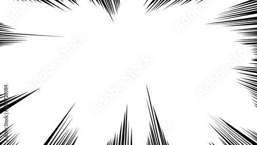 Dynamic manga speed lines frame with empty center for comic action scenes, dramatic impact, speech bubbles, text placement, anime motion effects, and graphic novel backgrounds.