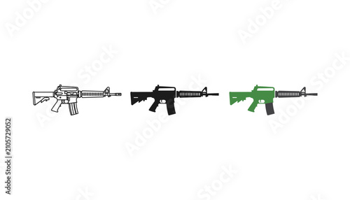 Schilderij op canvas Assault rifle military weapon icons set representing defense and security in lin