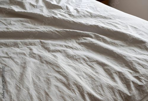 Wrinkled light gray bed she...